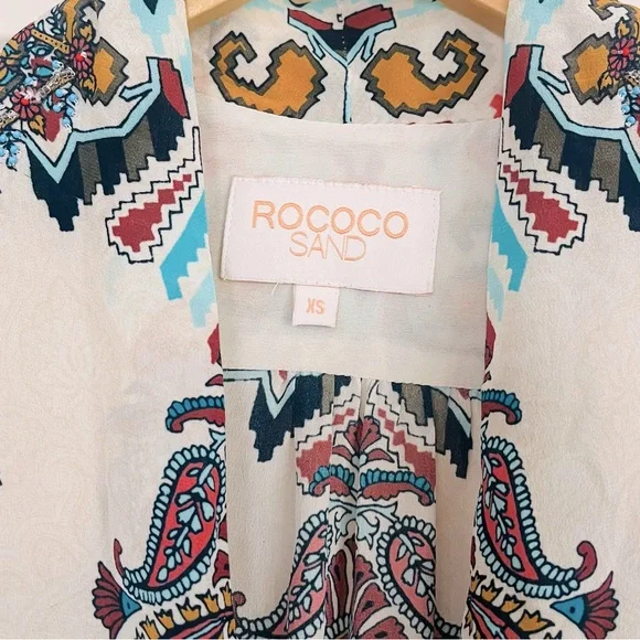 NWOT Rococo Sand Paisley Carpet Tunic Dress 100% Silk with Beaded Detail Size XS - Picture 11 of 12